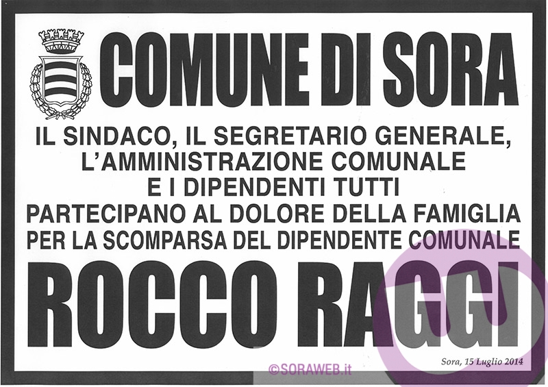 Necrologio - Rocco Raggi - Comune di Sora